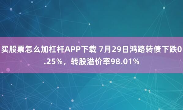买股票怎么加杠杆APP下载 7月29日鸿路转债下跌0.25%，转股溢价率98.01%